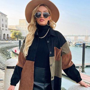 Trendy Colorblock Corduroy Shacket
